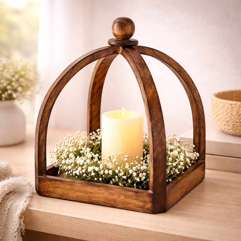 Dark Wood Square Bottom Lantern