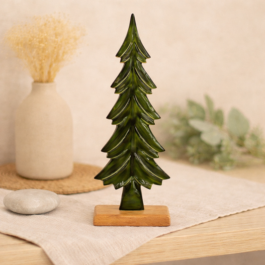 24" Wood and Green Enamel Tree