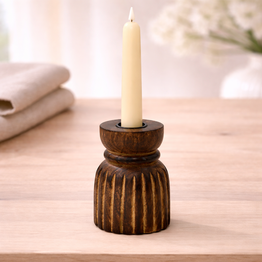 Dark Wood Carved Taper Holder
