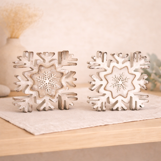 2 Assorted White and Tan Snowflake Blocks