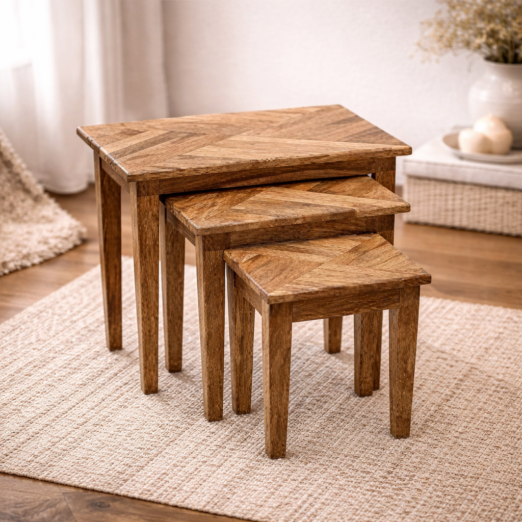 Set of 3 Rectangular Wood Small Tables