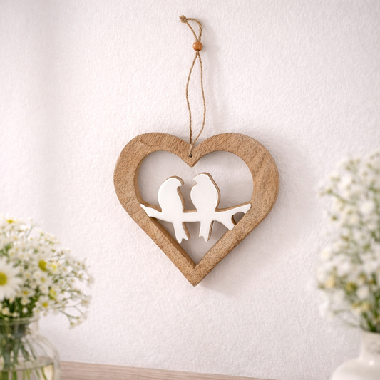Wooden Heart and Bird Cutout Hanger