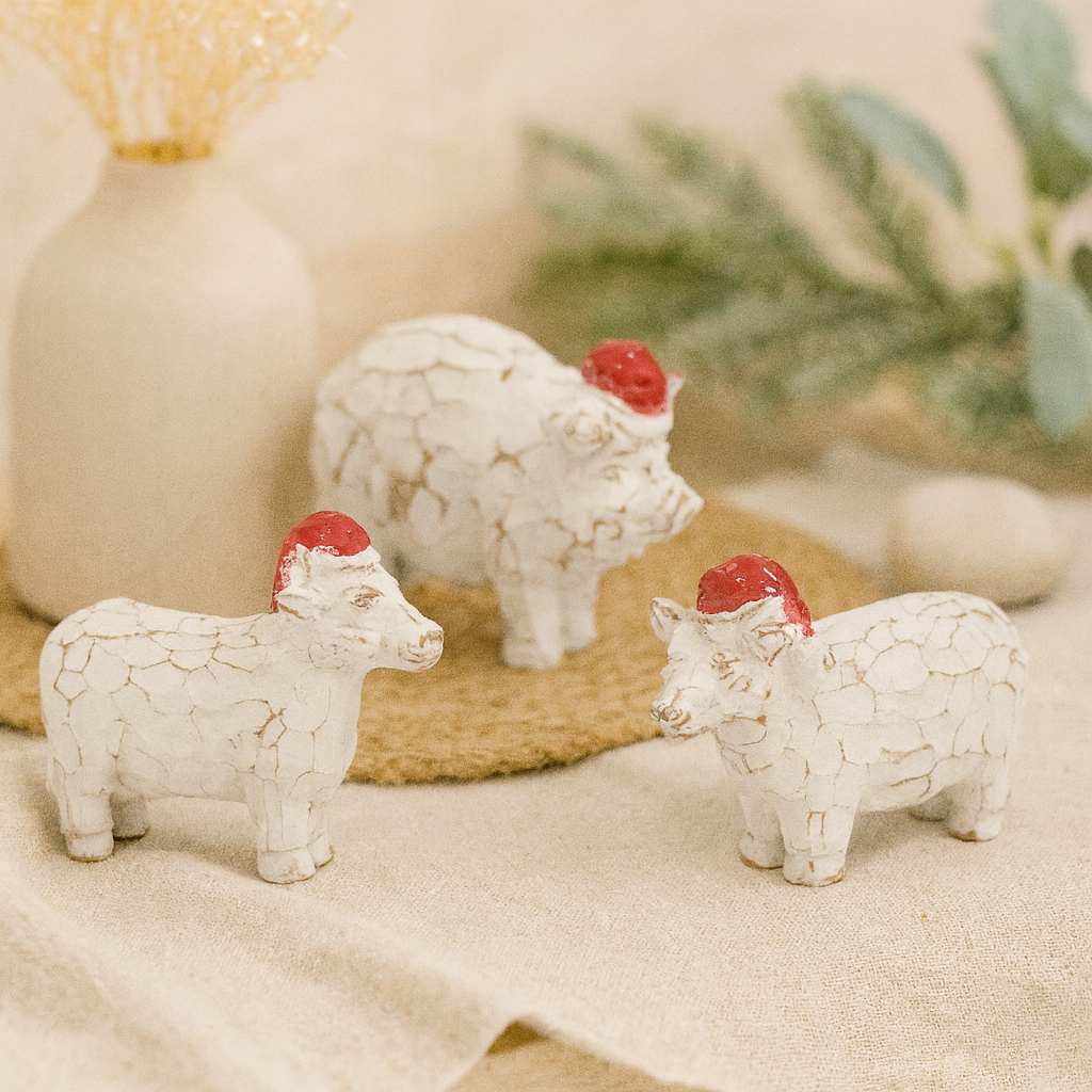 3 Asst Resin Christmas Pig Sheep/Cow