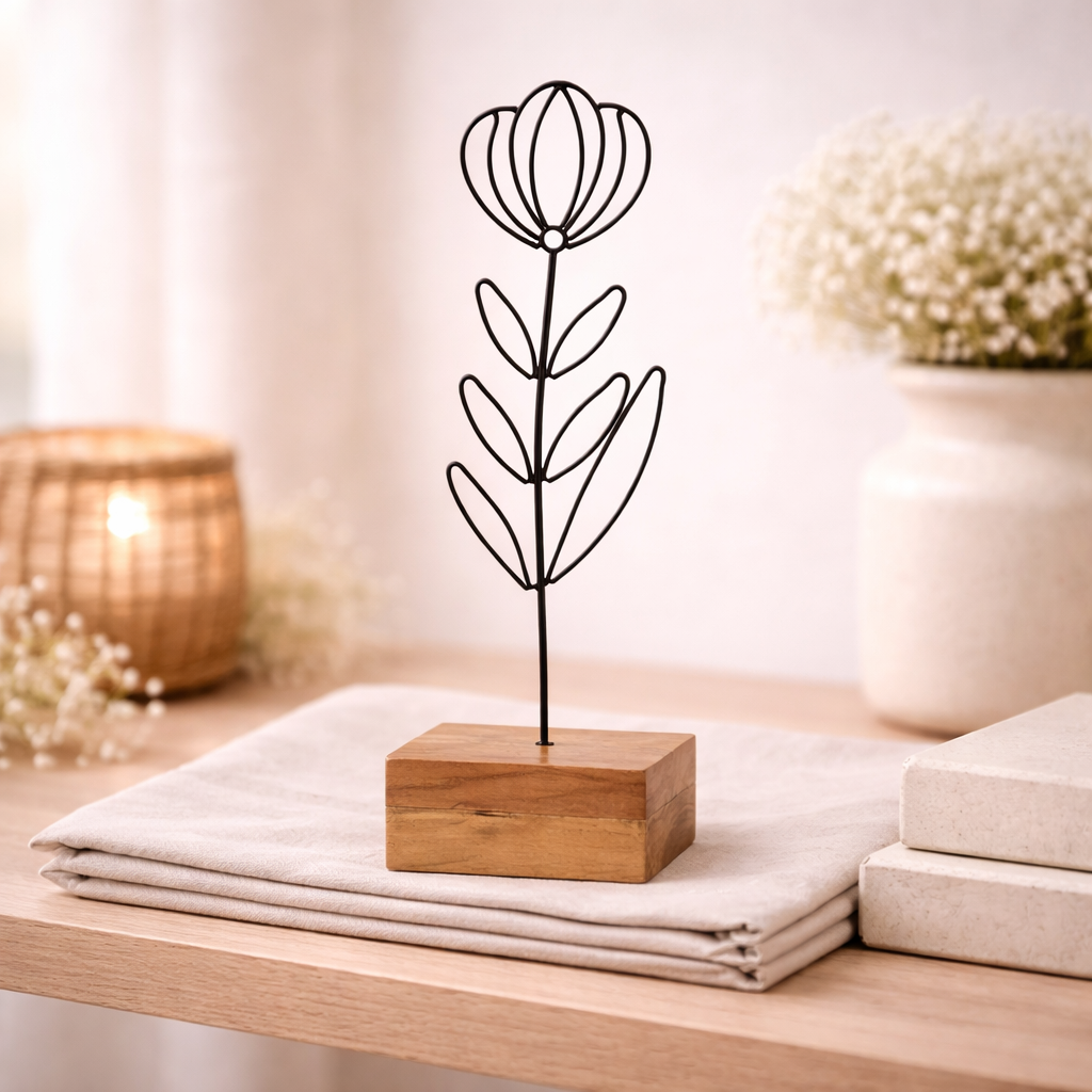 Wire Flower on Wood Base