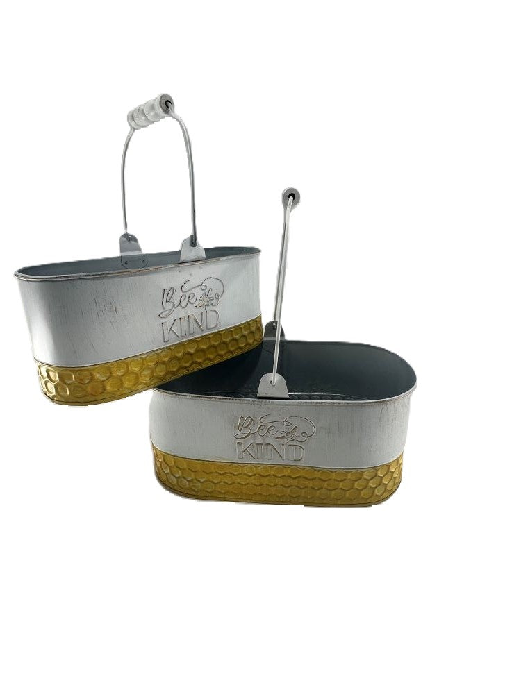 Set/2 Bee Kind Metal Basket