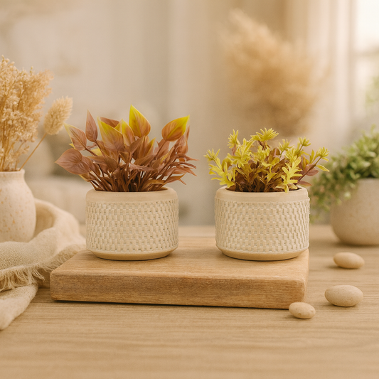 Set of 2 Resin Planters with Plants