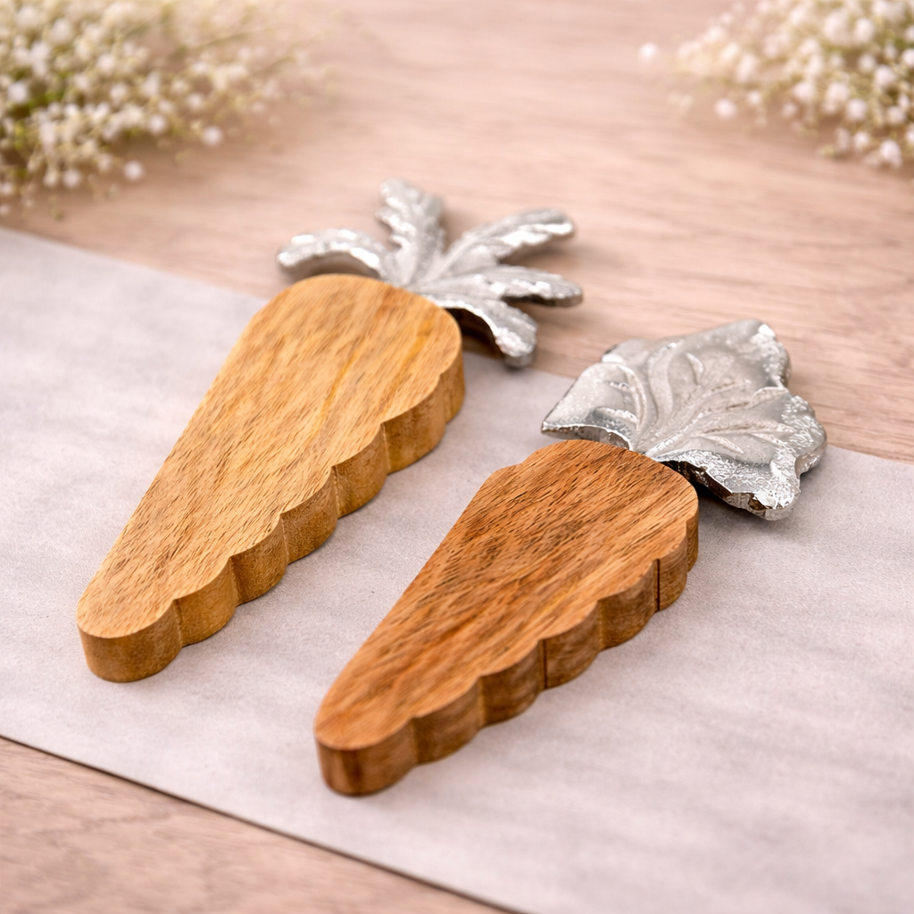 Set of 2 Wood Carrots with Metal Stems