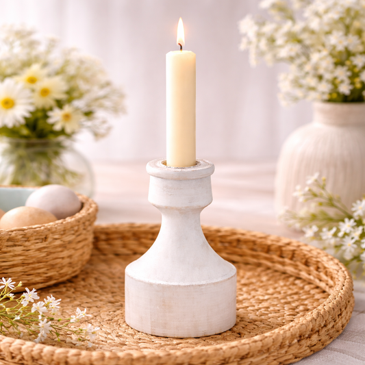 6.5"  Whitewashed Wood Taper Holder