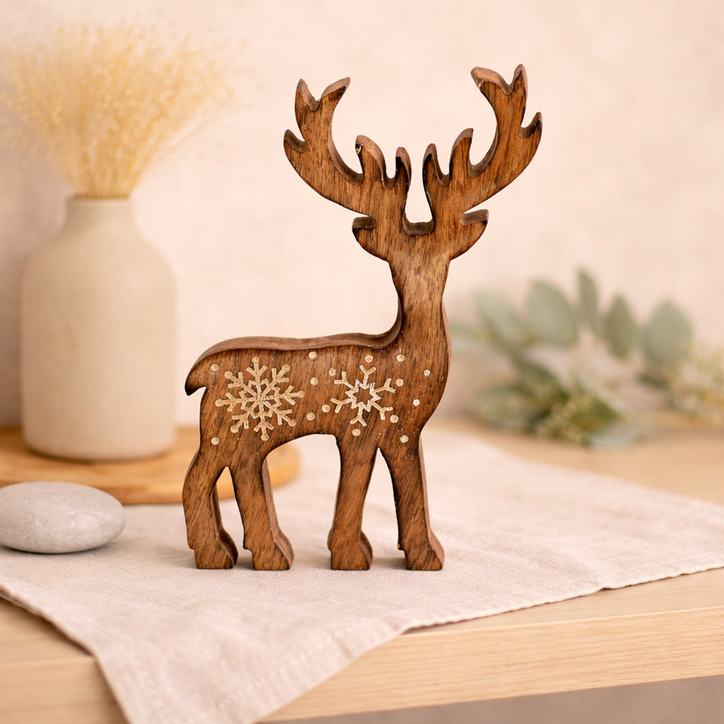 Wood Snowflake Reindeer