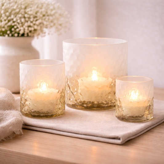 Set of 3 Gold and White Glass Jars