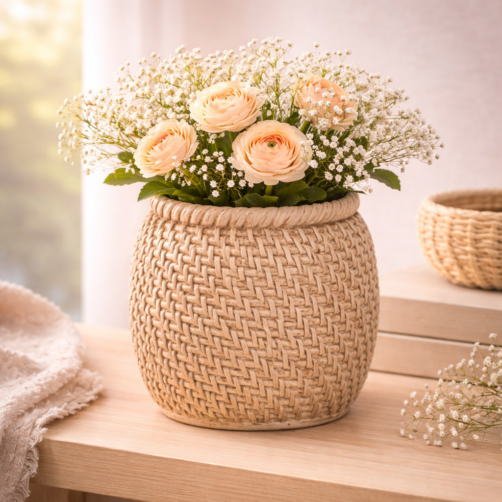 Rattan-Look Small Resin Vase