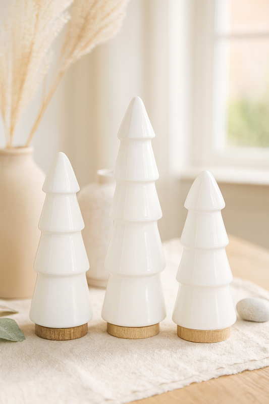 Set of 3 Wood/White Enamel Christmas Trees