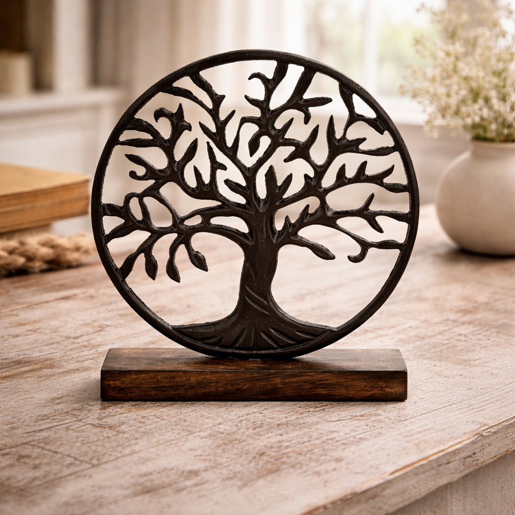 Metal Round Tree of Life on Stand