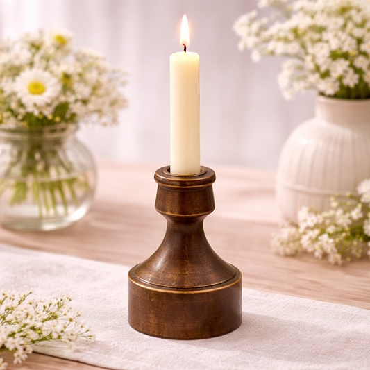 6.5" Black Distressed Wood Taper Holder