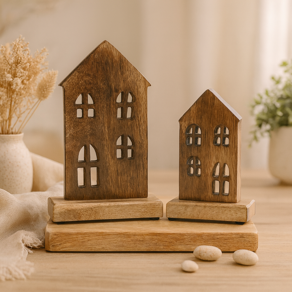 Set of 2 Dark Wood House Stands