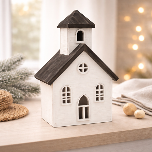 Wood Black Roof Church for LED Candle