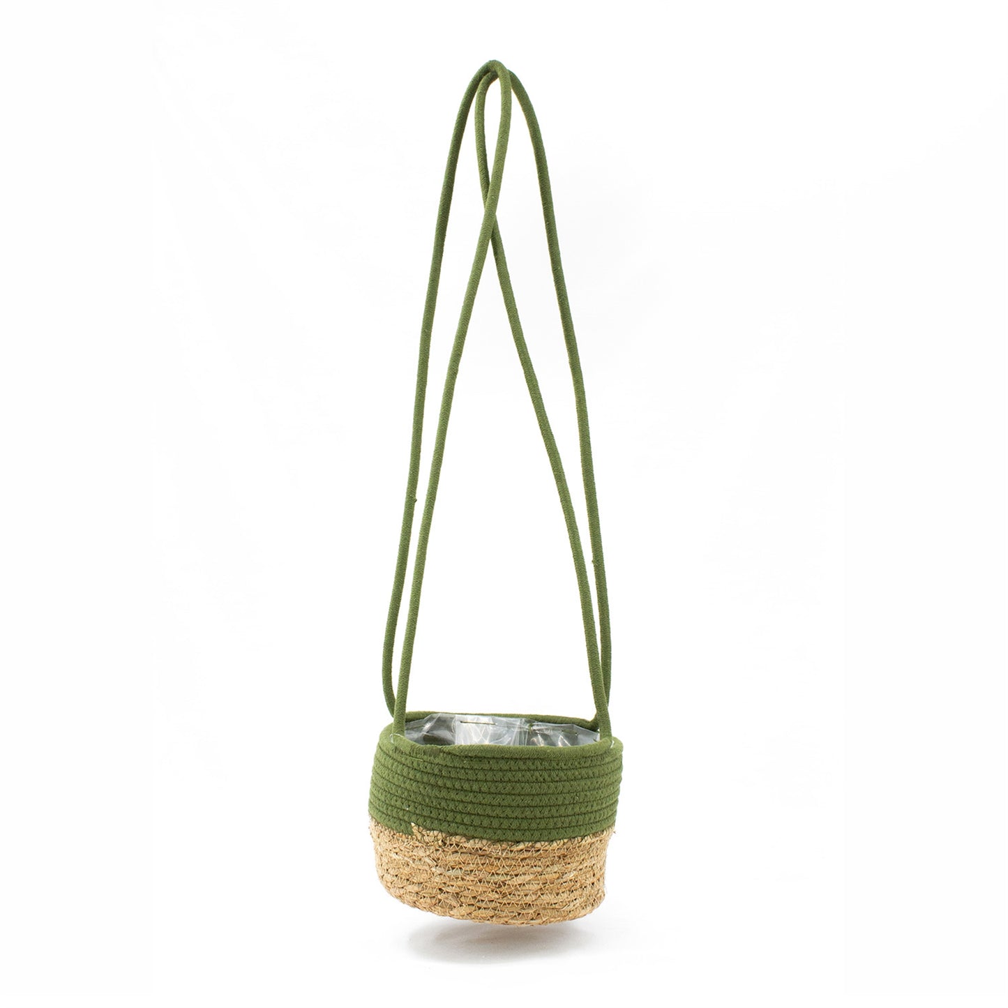 Hanging Green & Tan Woven Planter