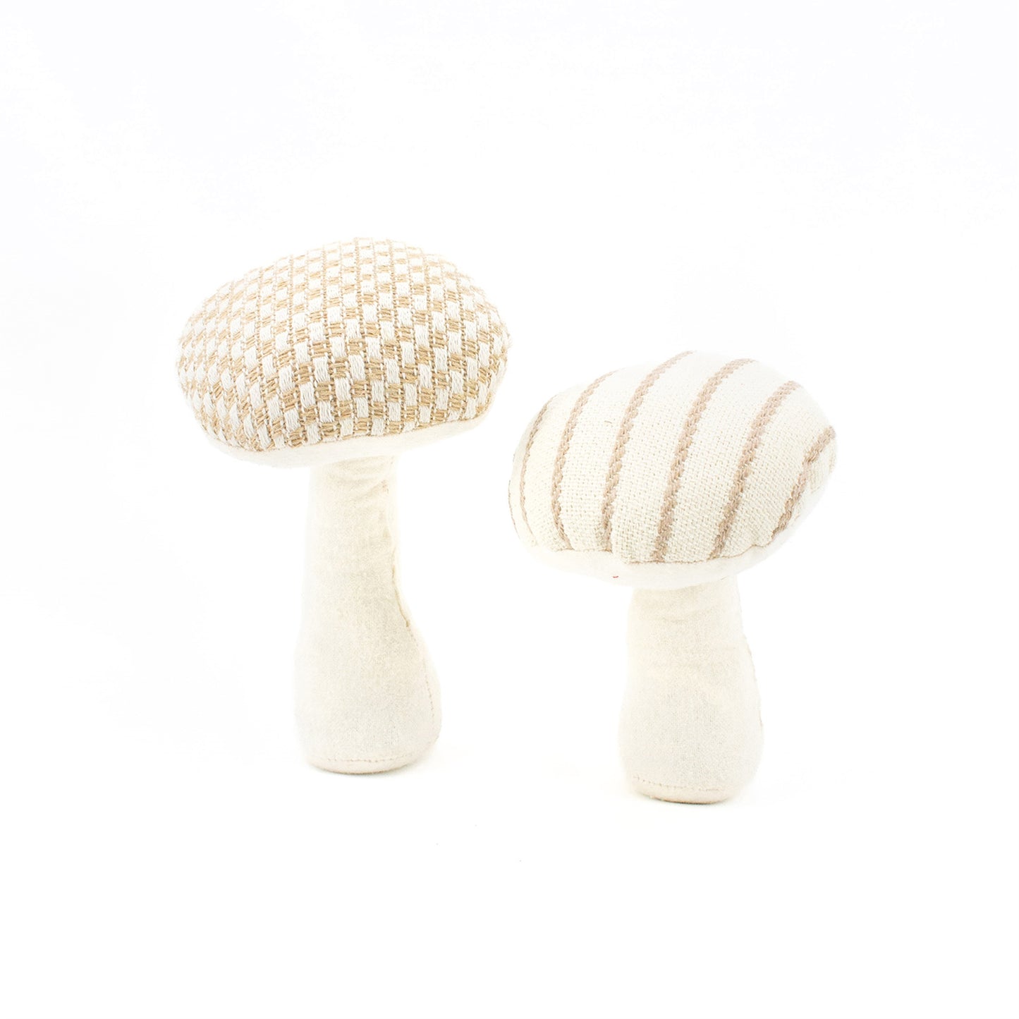 Set of 2 Striped & Weave Pattern Plush Mushrooms