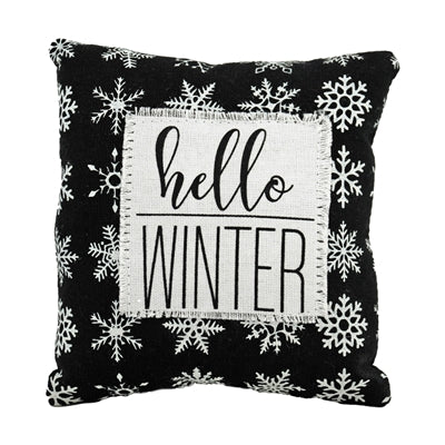 Hello Winter Black/White Snowflake Pillow