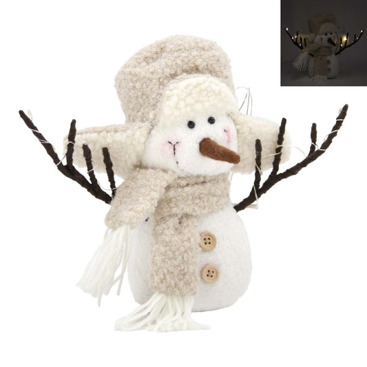 Fuzzy Plush Trapper Hat Snowman with LED Arms