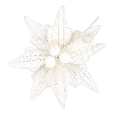 4.5" White Knit Poinsettia