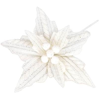 7.5" White Knit Poinsettia