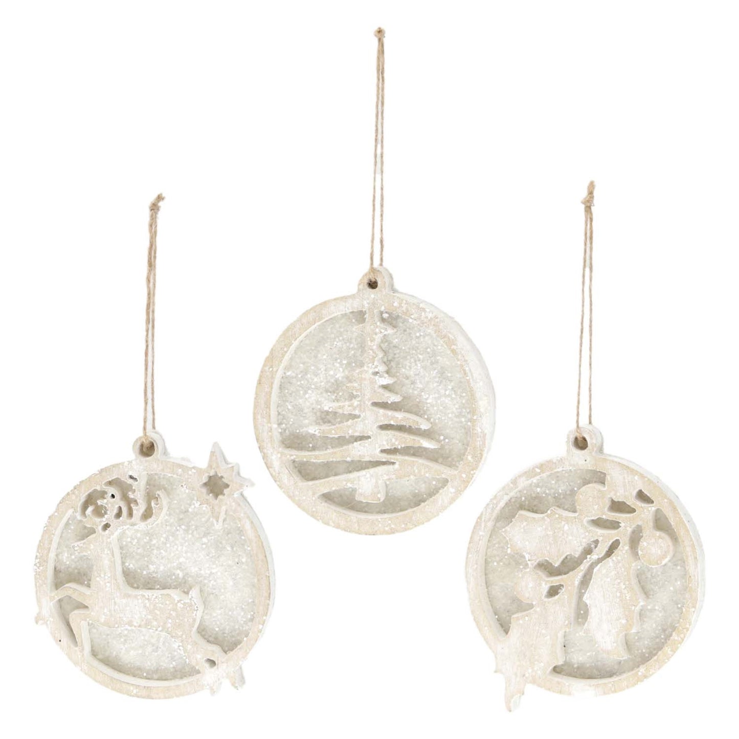 3 Asst Wood Cutout Christmas Ornaments