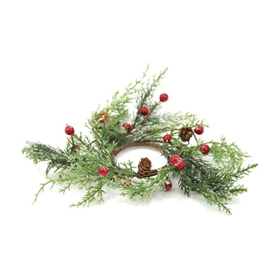 Cedar and Red Berry Candle Ring 2.5"