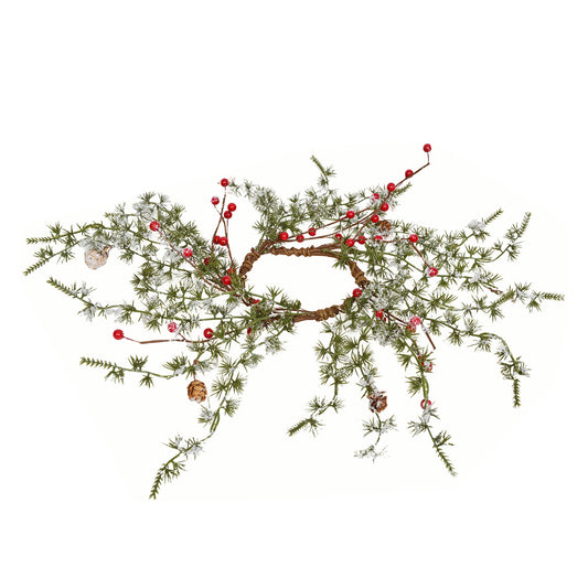 Frosted Mini Pine Red Berry Candle Ring