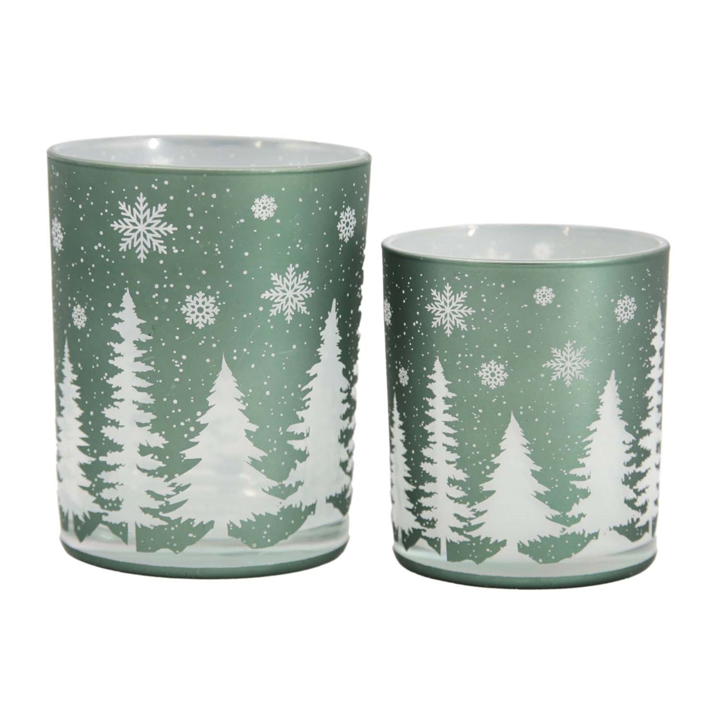 Set of 2 Green Forest Glass Jars