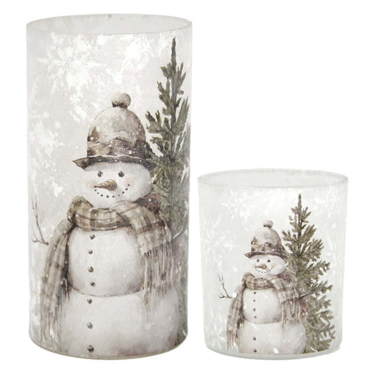 Set of 2 Snowman and Tree Glass Jars