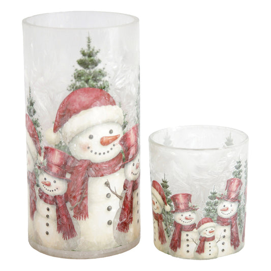 Set of 2 Crimson Snowman Glass Jars