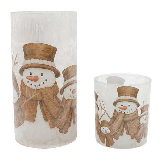 Set of 2 Tan Snowman Glass Jars