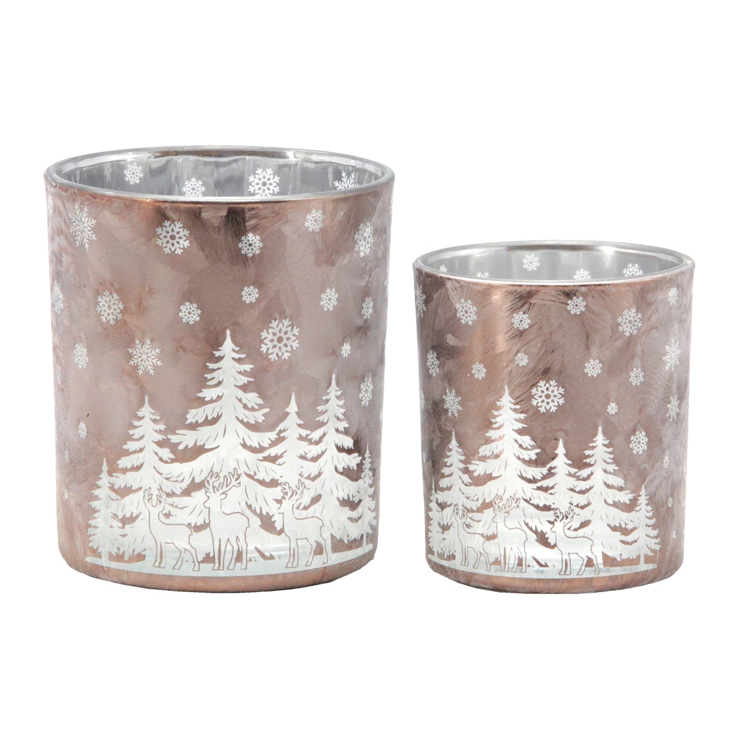 Set of 2 Bronze Forest Lighted Glass Jars