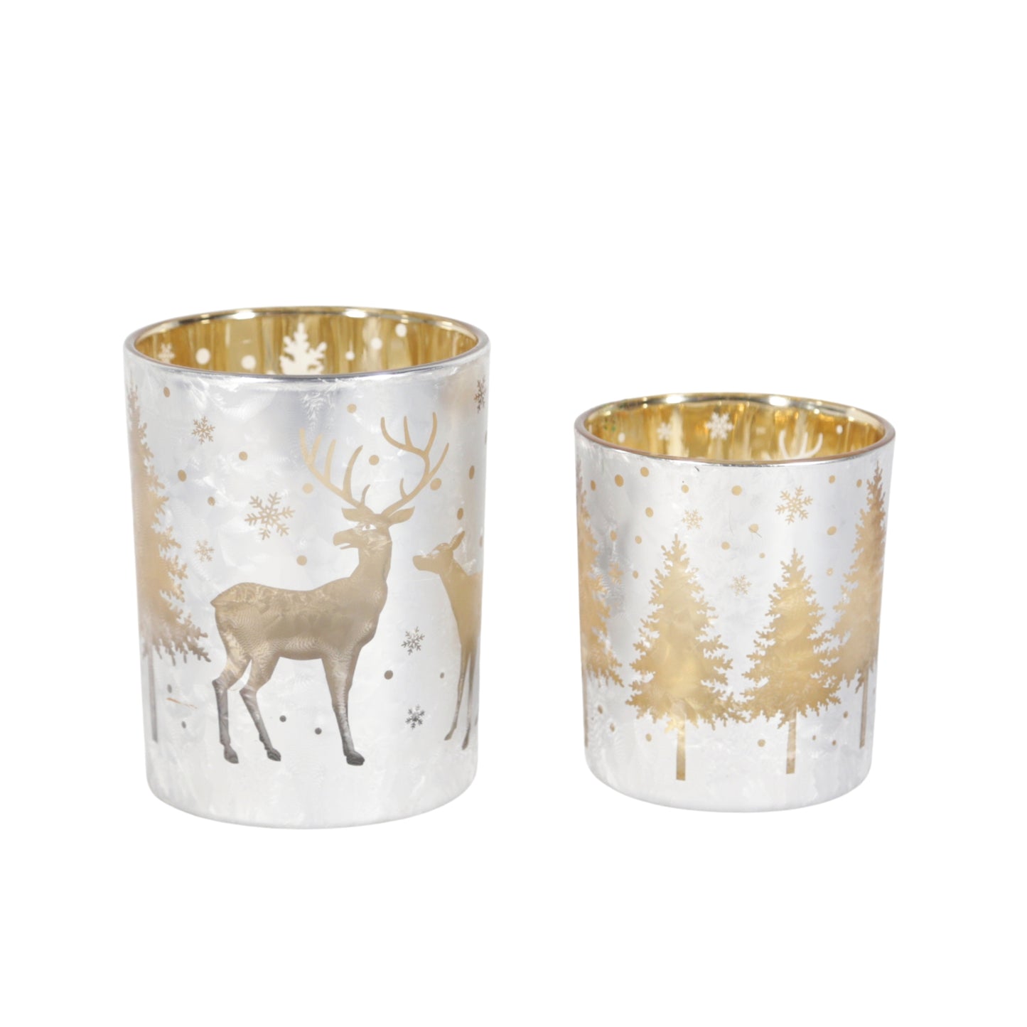 Set of 2 Golden Deer Lighted Glass Jars
