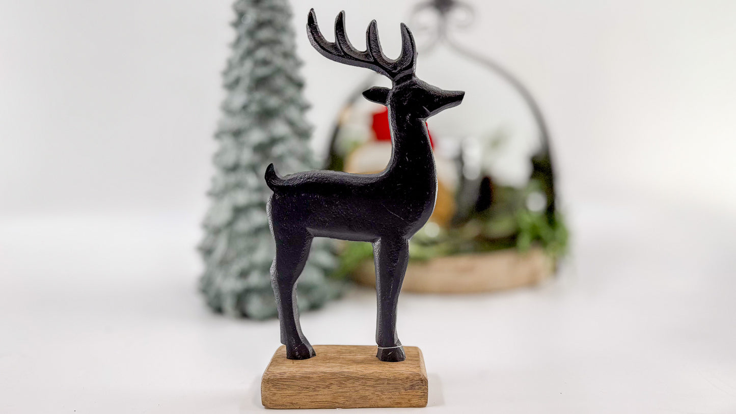 Black Metal Reindeer on Wood Block