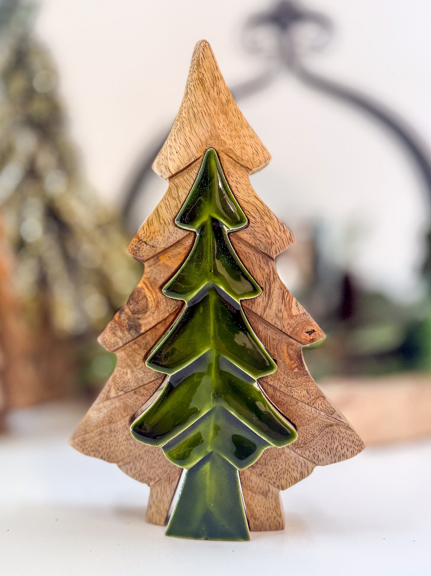 3D Wood and Green Enamel Tree 6"