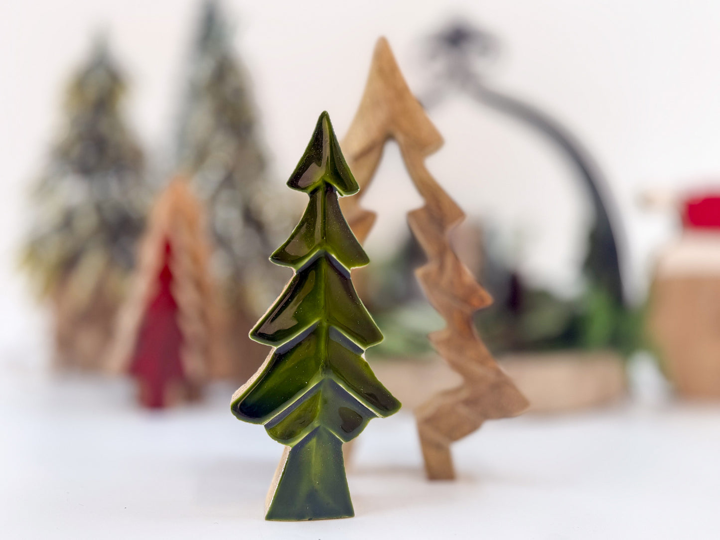 3D Wood and Green Enamel Tree 6"