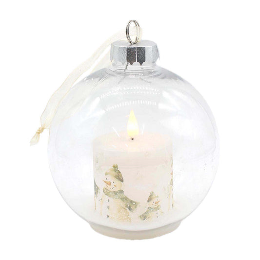 Plastic Ball Ornament with Snowman Family LED Candle