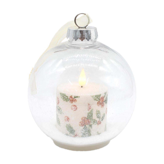 Plastic Ball Ornament with Holly LED Candle