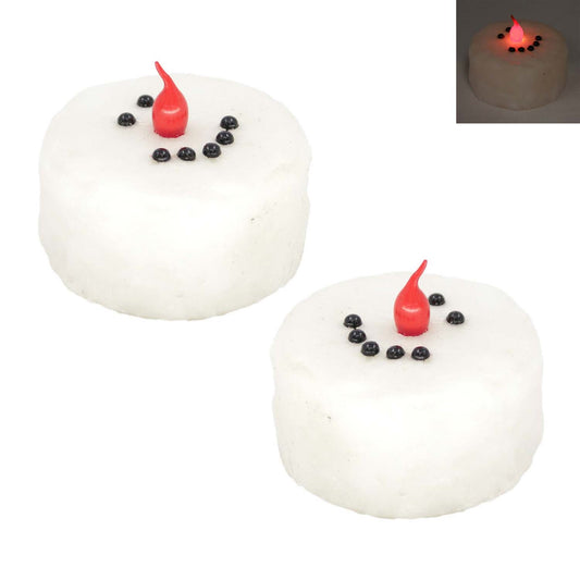 Set of 2 Large Snowman Face LED Tea Lights