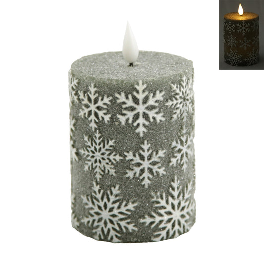 Small Dark Green Snowflake LED Pillar