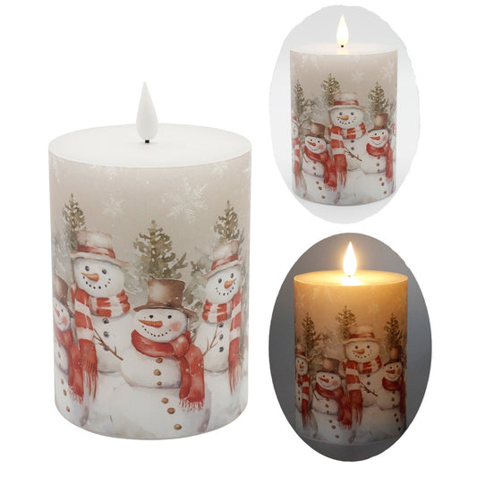 Snowman Family LED Pillar