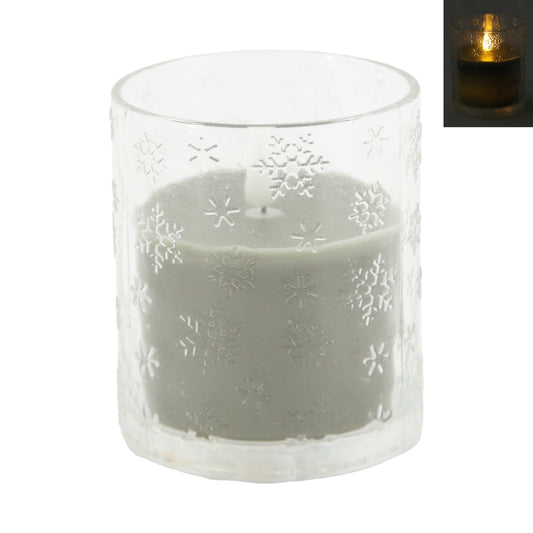 Small Green Snowflake Glass Jar LED Candle