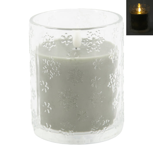 Large Green Snowflake Glass Jar LED Candle