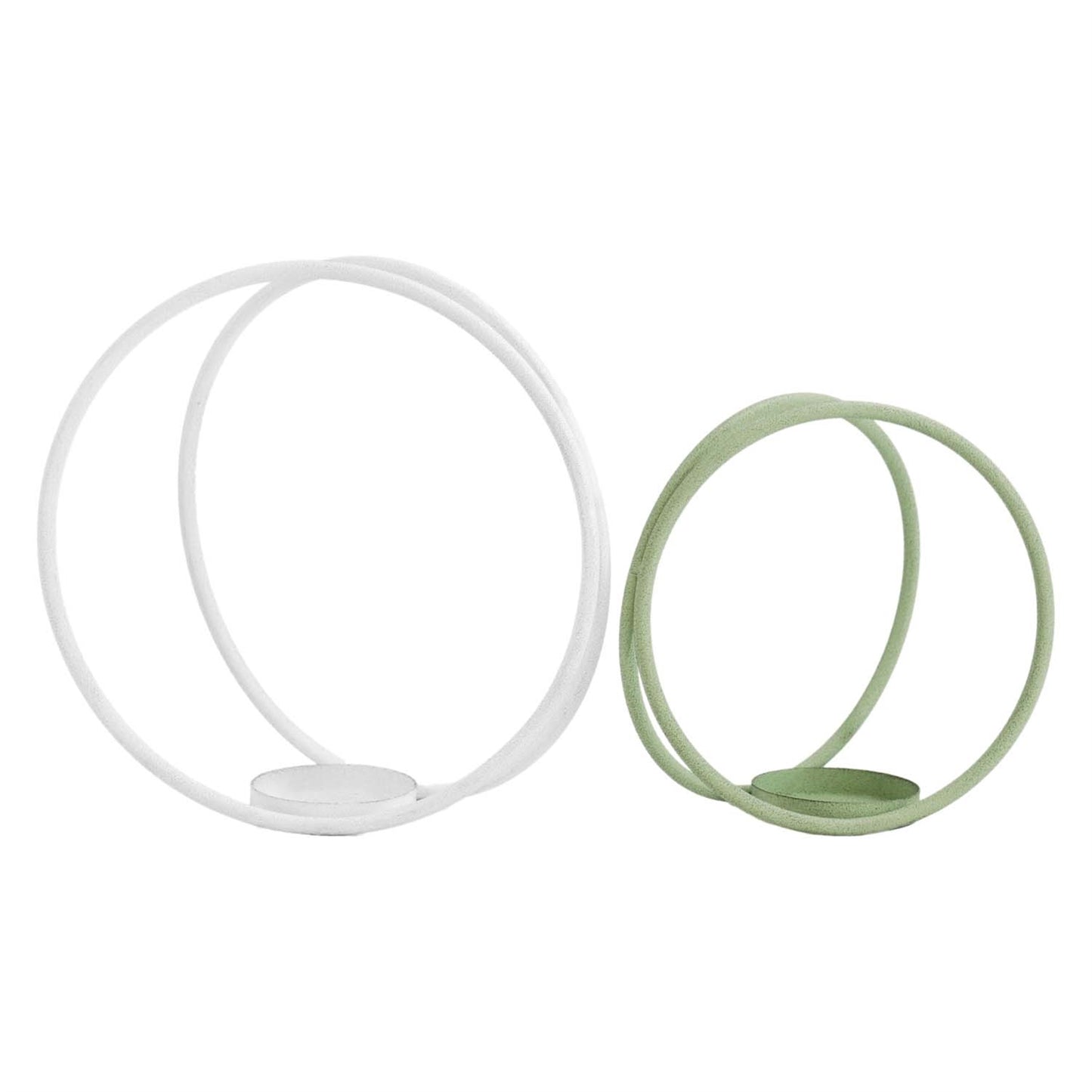 Set of 2 White and Green Round Candle Holders