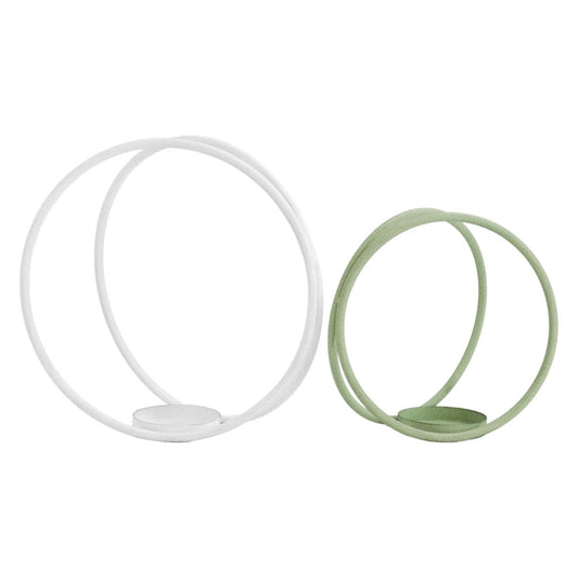 Set of 2 White and Green Round Candle Holders