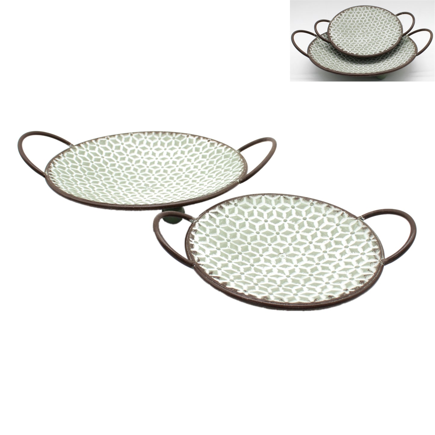 Set of 2 Round Metal Risers with Handles