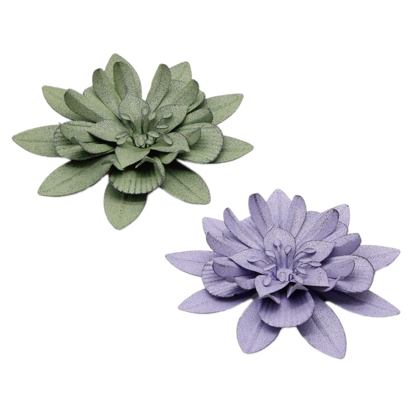 2 Assorted Green and Purple Metal Flowers