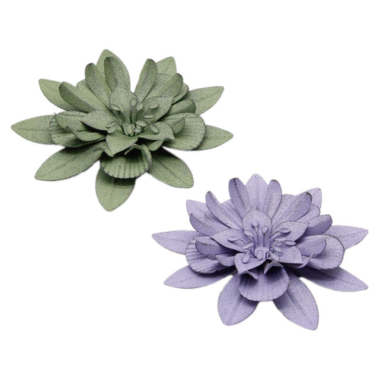 2 Assorted Green and Purple Metal Flowers
